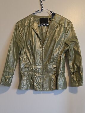Carlisle Metallic Olive Green Zip-Front Women's Jacket